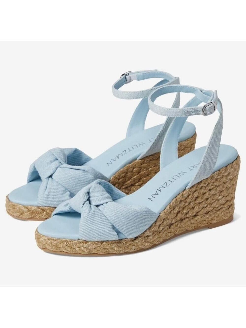 Stuart Weitzman Playa Espadrille Knot Wedge Sandals in Denim Light Blue - NWT
